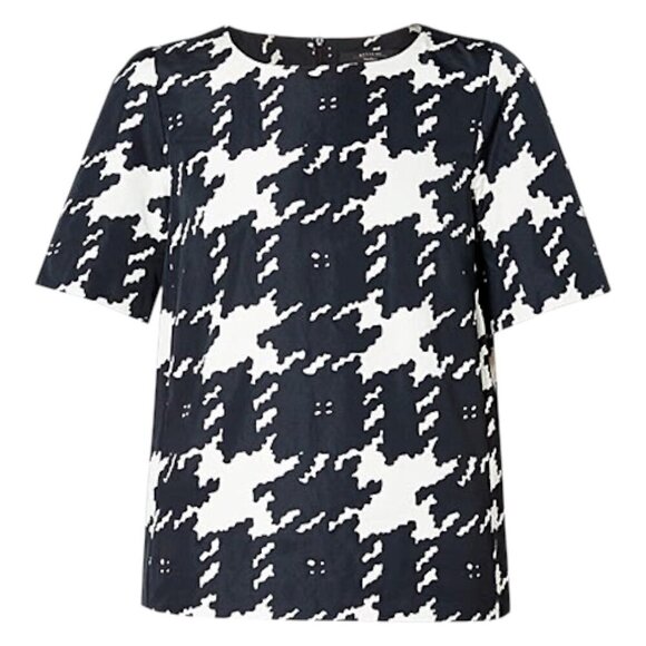 Weekend Max Mara, New Life Houndstooth Short-Sleeve Blouse Black/White Size 6 US - Picture 3 of 15